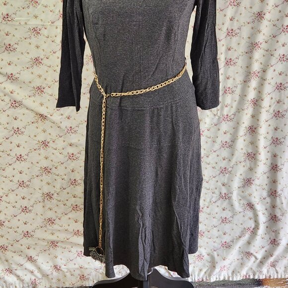 Woman's Anne Klein Dark Heather Gray Dress Goldtone Chain Belt size 10 - Picture 2 of 11